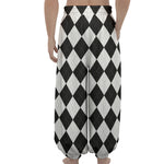 White And Black Argyle Pattern Print Lantern Pants