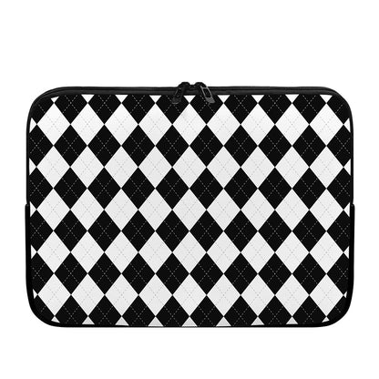 White And Black Argyle Pattern Print Laptop Sleeve
