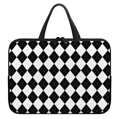 White And Black Argyle Pattern Print Laptop Sleeve With Handle