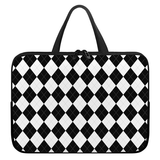 White And Black Argyle Pattern Print Laptop Sleeve With Handle