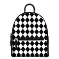 White And Black Argyle Pattern Print Leather Backpack