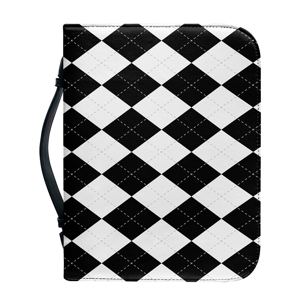 White And Black Argyle Pattern Print Leather Bible Cover