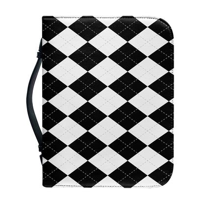 White And Black Argyle Pattern Print Leather Bible Cover