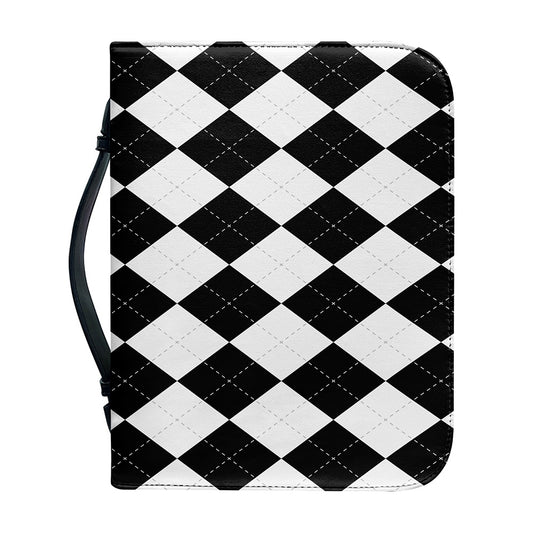 White And Black Argyle Pattern Print Leather Bible Cover
