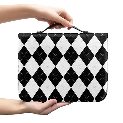 White And Black Argyle Pattern Print Leather Bible Cover