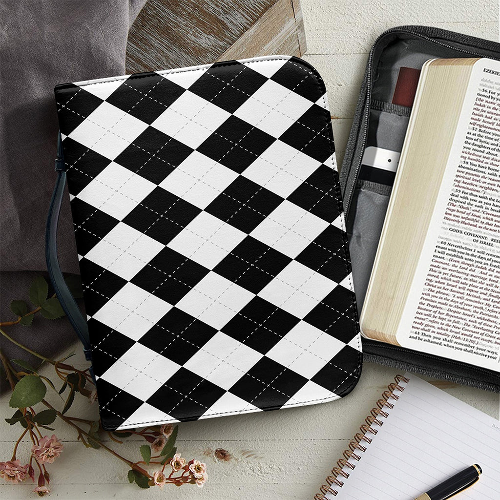 White And Black Argyle Pattern Print Leather Bible Cover