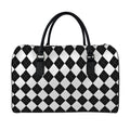 White And Black Argyle Pattern Print Leather Duffel Bag
