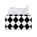 White And Black Argyle Pattern Print Leather Tissue Box Cover