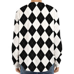 White And Black Argyle Pattern Print Long Sleeve Baseball Jersey