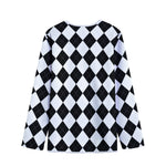 White And Black Argyle Pattern Print Long Sleeve Short Coat