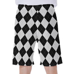 White And Black Argyle Pattern Print Men's Beach Shorts