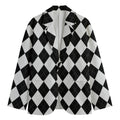 White And Black Argyle Pattern Print Men's Blazer