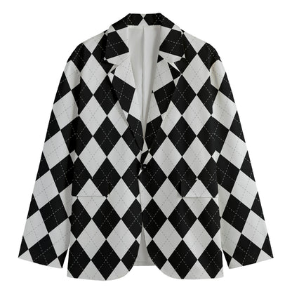 White And Black Argyle Pattern Print Men's Blazer