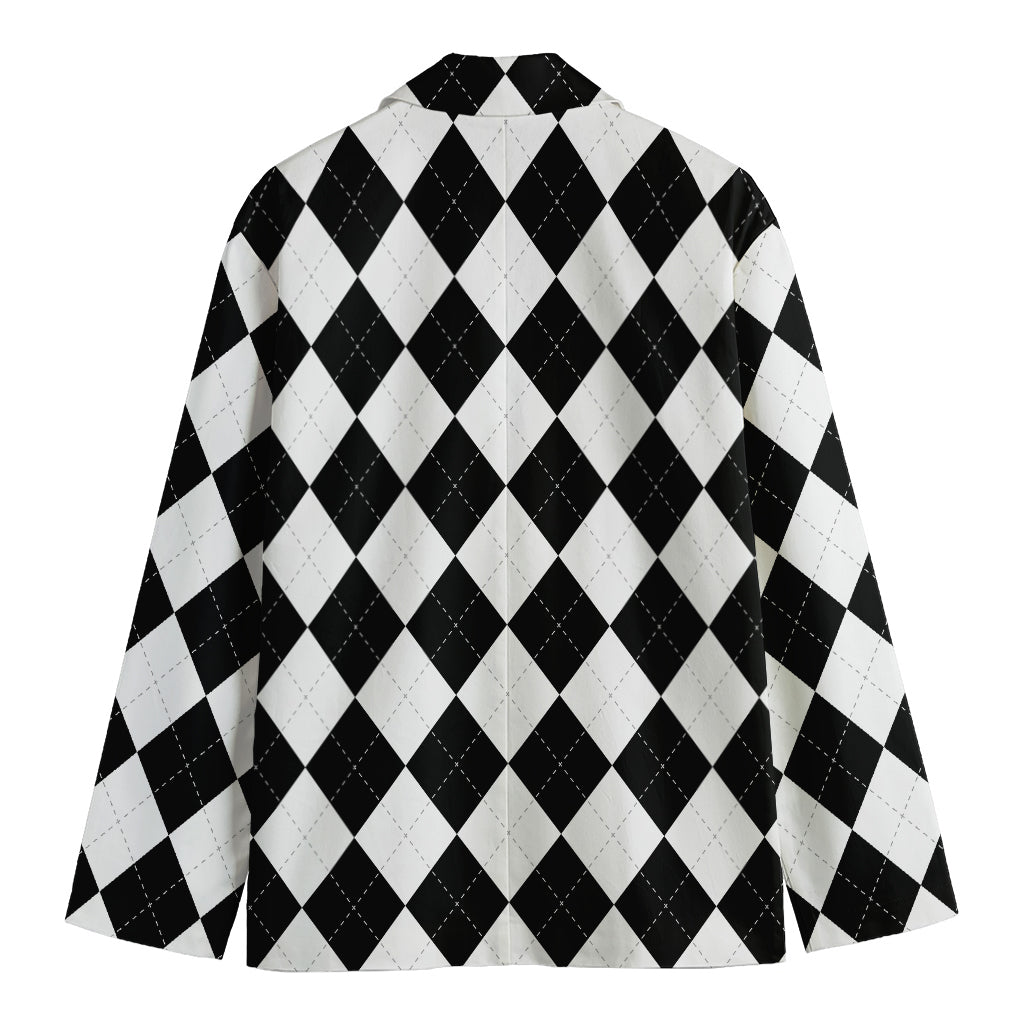 White And Black Argyle Pattern Print Men's Blazer