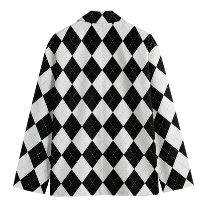 White And Black Argyle Pattern Print Men's Blazer