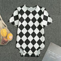 White And Black Argyle Pattern Print Men's Bodysuit