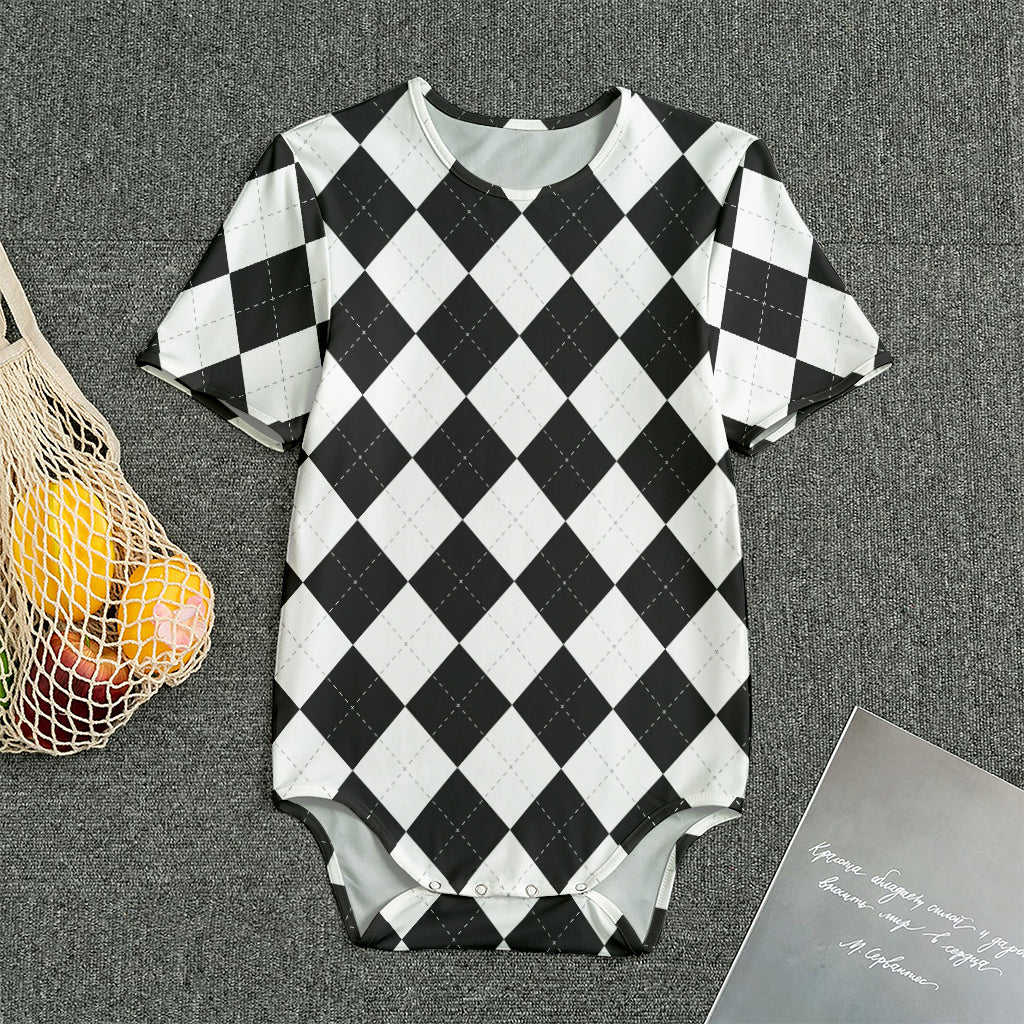 White And Black Argyle Pattern Print Men's Bodysuit