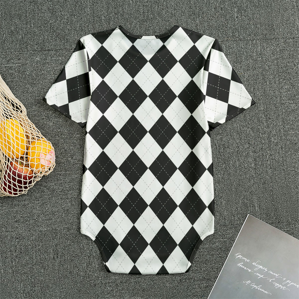 White And Black Argyle Pattern Print Men's Bodysuit