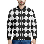 White And Black Argyle Pattern Print Men's Bomber Jacket
