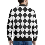 White And Black Argyle Pattern Print Men's Bomber Jacket