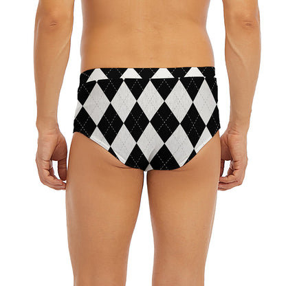 White And Black Argyle Pattern Print Men's Briefs