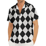 White And Black Argyle Pattern Print Men's Deep V-Neck Shirt
