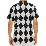 White And Black Argyle Pattern Print Men's Deep V-Neck Shirt