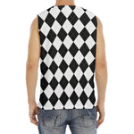 White And Black Argyle Pattern Print Men's Fitness Tank Top