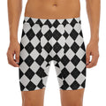 White And Black Argyle Pattern Print Men's Long Boxer Briefs