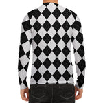 White And Black Argyle Pattern Print Men's Long Sleeve Rash Guard
