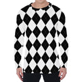 White And Black Argyle Pattern Print Men's Long Sleeve T-Shirt