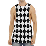 White And Black Argyle Pattern Print Men's Muscle Tank Top