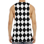 White And Black Argyle Pattern Print Men's Muscle Tank Top