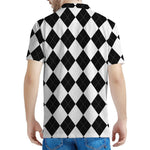 White And Black Argyle Pattern Print Men's Polo Shirt