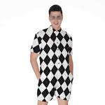 White And Black Argyle Pattern Print Men's Rompers