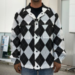 White And Black Argyle Pattern Print Men's Shirt Jacket