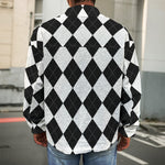 White And Black Argyle Pattern Print Men's Shirt Jacket