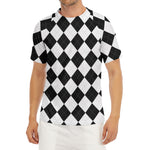 White And Black Argyle Pattern Print Men's Short Sleeve Rash Guard