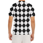 White And Black Argyle Pattern Print Men's Short Sleeve Rash Guard
