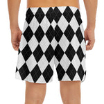 White And Black Argyle Pattern Print Men's Split Running Shorts
