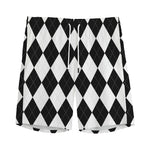 White And Black Argyle Pattern Print Men's Sports Shorts