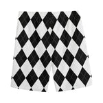White And Black Argyle Pattern Print Men's Sports Shorts