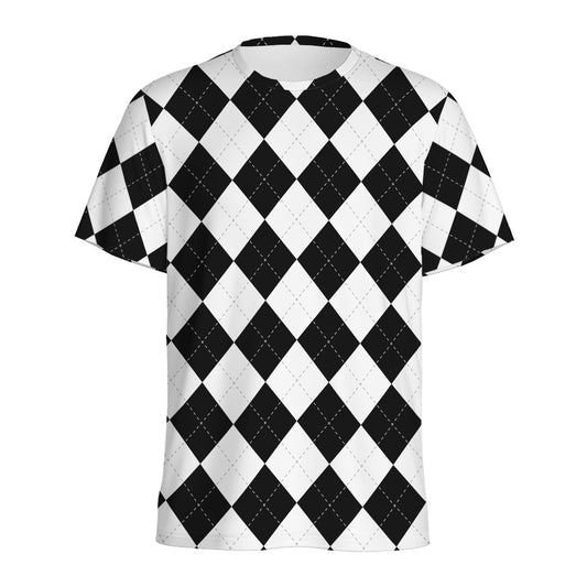 White And Black Argyle Pattern Print Men's Sports T-Shirt