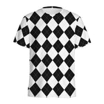 White And Black Argyle Pattern Print Men's Sports T-Shirt
