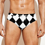White And Black Argyle Pattern Print Men's Swim Briefs