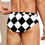 White And Black Argyle Pattern Print Men's Swim Briefs