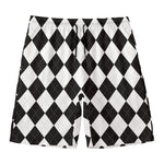 White And Black Argyle Pattern Print Men's Swim Trunks