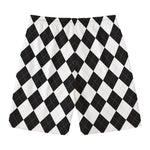 White And Black Argyle Pattern Print Men's Swim Trunks
