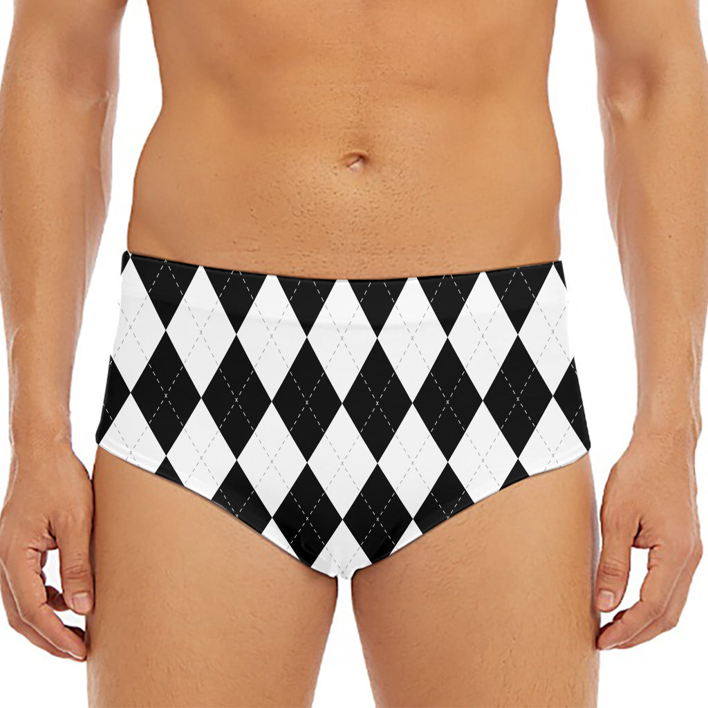 White And Black Argyle Pattern Print Men's Triangle Swim Briefs