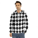 White And Black Argyle Pattern Print Men's Velvet Pullover Hoodie